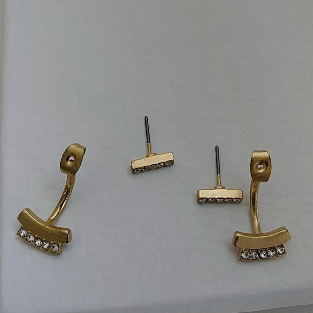Deco Gold Post Rhineston Earrings - Picture 6 of 7